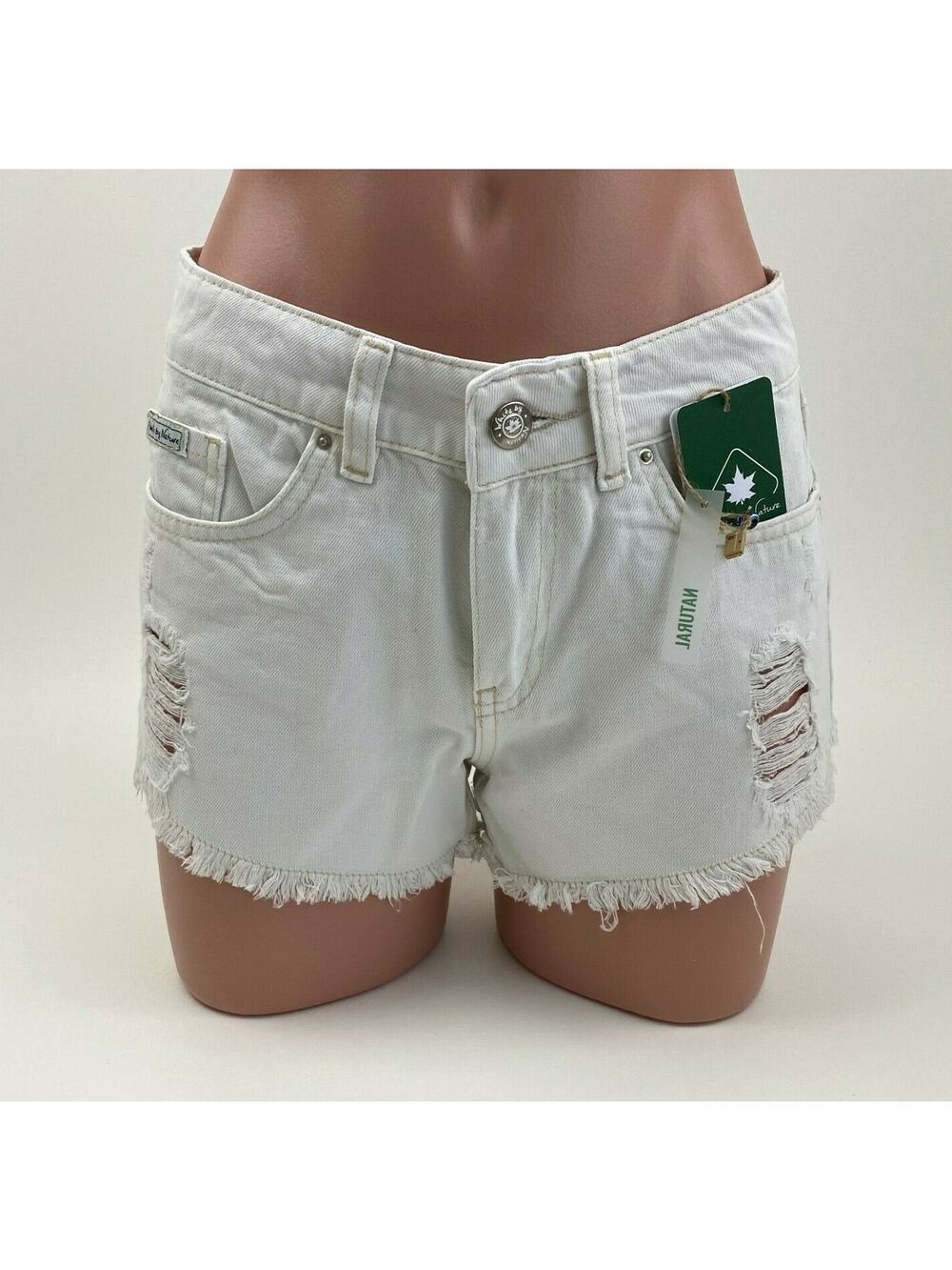 White by Nature Cotton 5 Pocket Mid Rise Raw Hem Ripped Denim Short White M NWT